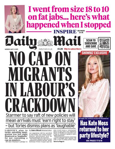 Daily Mail Newspaper Front Page (UK) for 12 May 2025