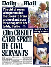 Daily Mail (UK) Newspaper Front Page for 12 July 2013