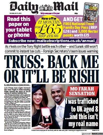 Daily Mail Newspaper Front Page (UK) for 12 July 2022