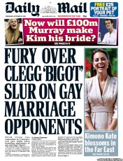 Daily Mail (UK) Newspaper Front Page for 12 September 2012