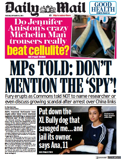 Daily Mail Newspaper Front Page (UK) for 12 September 2023