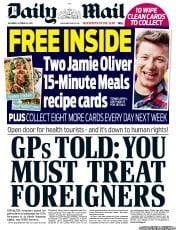 Daily Mail Newspaper Front Page (UK) for 13 October 2012