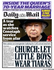 Daily Mail (UK) Newspaper Front Page for 13 November 2017