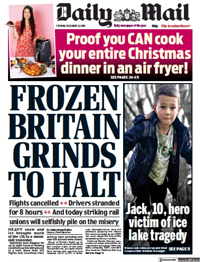 Daily Mail Newspaper Front Page (UK) for 13 December 2022