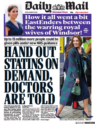 Daily Mail Newspaper Front Page (UK) for 13 January 2023