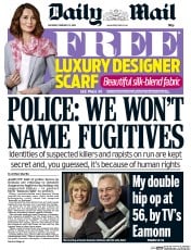Daily Mail (UK) Newspaper Front Page for 13 February 2016