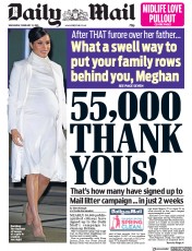 Daily Mail (UK) Newspaper Front Page for 13 February 2019