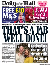 Daily Mail (UK) Newspaper Front Page for 13 February 2021