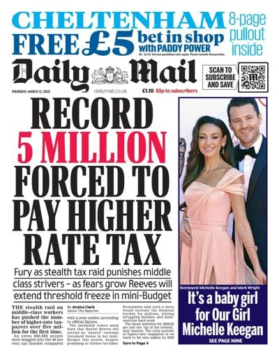 Daily Mail Newspaper Front Page (UK) for 13 March 2025