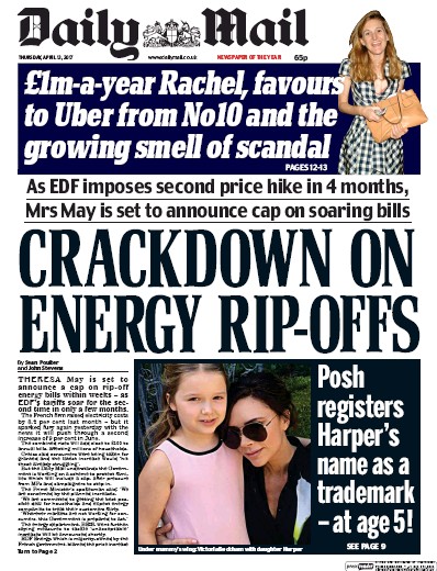Daily Mail Newspaper Front Page (UK) for 13 April 2017