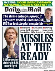 Daily Mail (UK) Newspaper Front Page for 13 April 2018