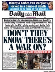 Daily Mail (UK) Newspaper Front Page for 13 April 2022