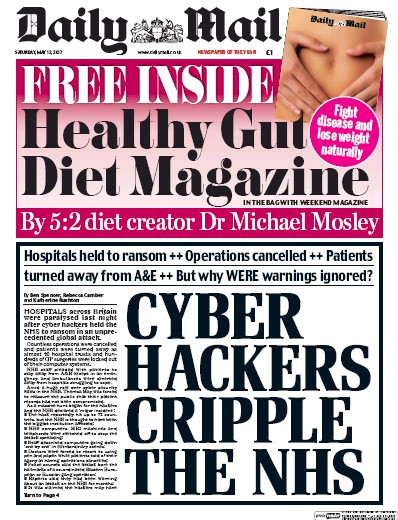 Daily Mail Newspaper Front Page (UK) for 13 May 2017