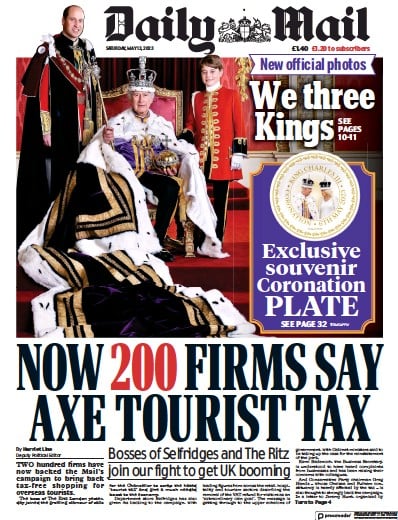 Daily Mail Newspaper Front Page (UK) for 13 May 2023