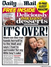 Daily Mail (UK) Newspaper Front Page for 13 June 2015