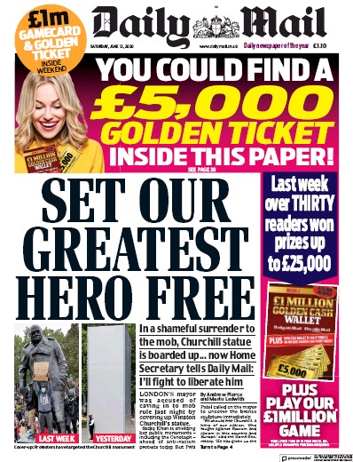 Daily Mail Newspaper Front Page (UK) for 13 June 2020