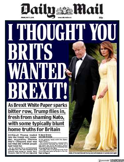 Daily Mail Newspaper Front Page (UK) for 13 July 2018