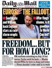 Daily Mail (UK) Newspaper Front Page for 13 July 2021