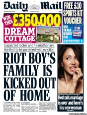 Daily Mail (UK) Newspaper Front Page for 13 August 2011