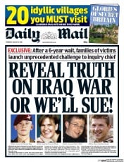 Daily Mail (UK) Newspaper Front Page for 13 August 2015