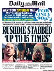 Daily Mail front page for 13 August 2022