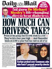 Daily Mail (UK) Newspaper Front Page for 13 September 2018