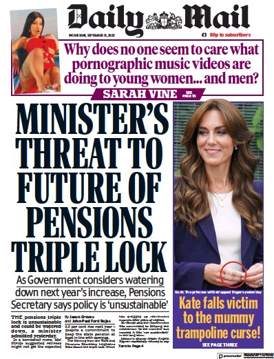 Daily Mail Newspaper Front Page (UK) for 13 September 2023