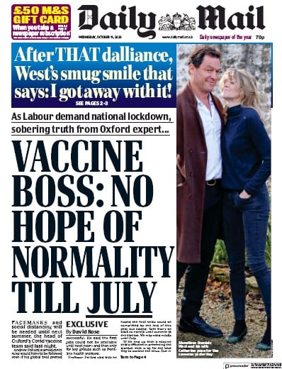Daily Mail Newspaper Front Page (UK) for 14 October 2020