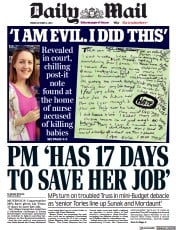 Daily Mail (UK) Newspaper Front Page for 14 October 2022