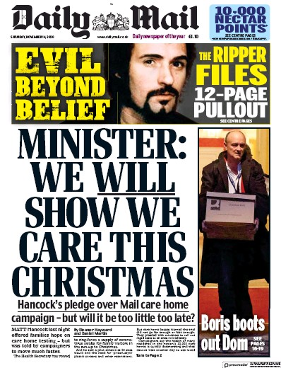 Daily Mail Newspaper Front Page (UK) for 14 November 2020