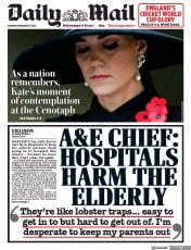 Daily Mail (UK) Newspaper Front Page for 14 November 2022