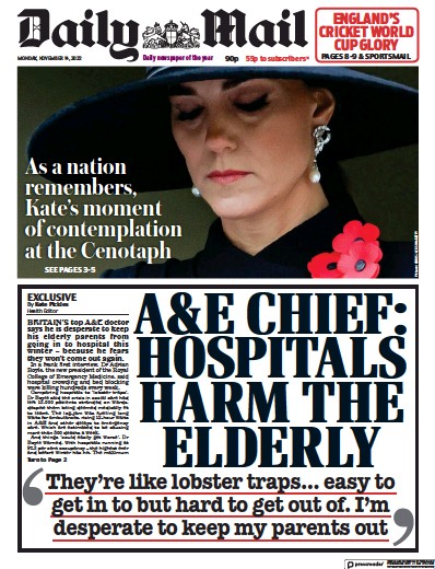 Daily Mail Newspaper Front Page (UK) for 14 November 2022