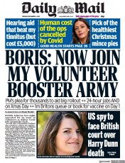 Daily Mail (UK) Newspaper Front Page for 14 December 2021