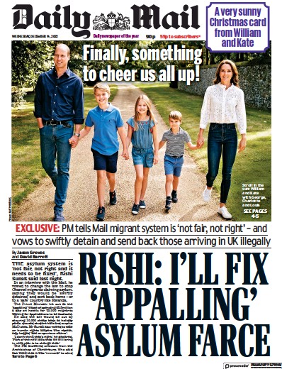 Daily Mail Newspaper Front Page (UK) for 14 December 2022