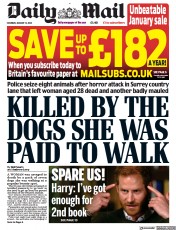 Daily Mail front page for 14 January 2023