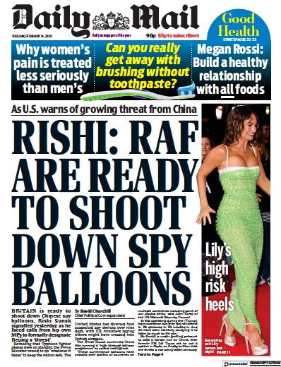 Daily Mail Newspaper Front Page (UK) for 14 February 2023