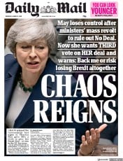 Daily Mail (UK) Newspaper Front Page for 14 March 2019
