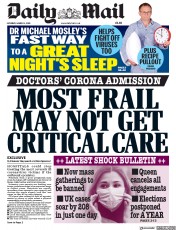 Daily Mail (UK) Newspaper Front Page for 14 March 2020