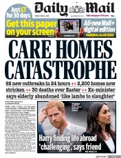 Daily Mail (UK) Newspaper Front Page for 14 April 2020