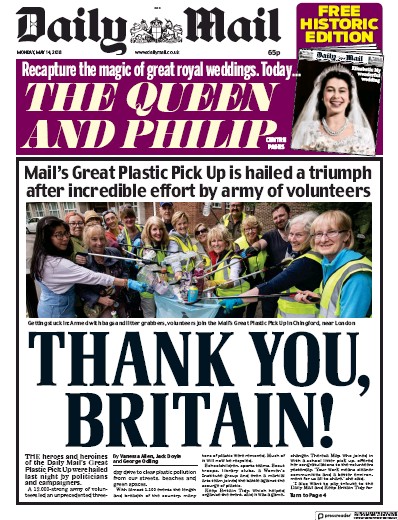 Daily Mail Newspaper Front Page (UK) for 14 May 2018