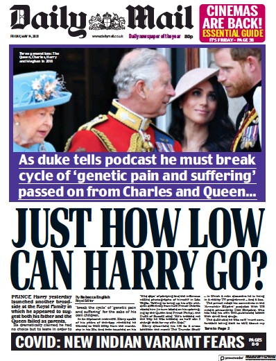 Daily Mail Newspaper Front Page (UK) for 14 May 2021