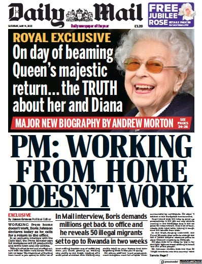 Daily Mail Newspaper Front Page (UK) for 14 May 2022