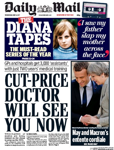 Daily Mail Newspaper Front Page (UK) for 14 June 2017