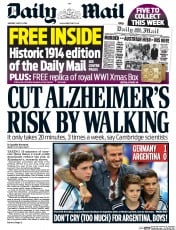 Daily Mail (UK) Newspaper Front Page for 14 July 2014