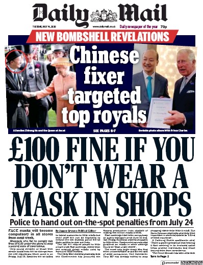 Daily Mail Newspaper Front Page (UK) for 14 July 2020