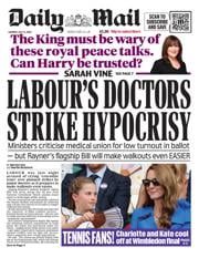 Daily Mail front page for 14 July 2025