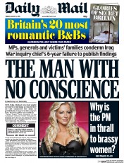 Daily Mail (UK) Newspaper Front Page for 14 August 2015