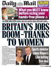 Daily Mail (UK) Newspaper Front Page for 14 August 2019