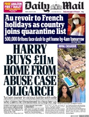 Daily Mail (UK) Newspaper Front Page for 14 August 2020