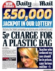 Daily Mail Newspaper Front Page (UK) for 14 September 2013